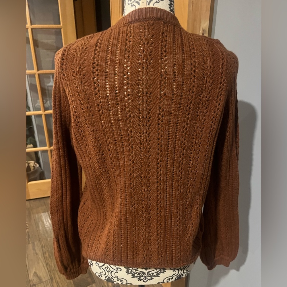 Sezane Brown Knit Sweater with Yellow Floral Embroidery - Picture 3 of 9